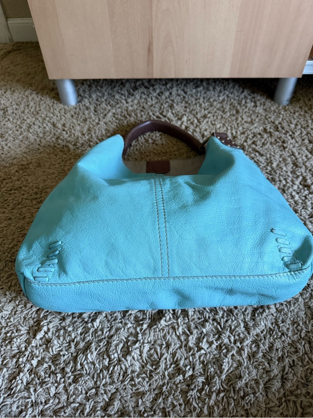 Lucky Brand Turquoise Leather Tote with Brown Handles - Picture 14 of 16